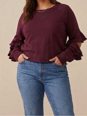 Lanston Ruffled Sleeve Crewneck Sweatshirt